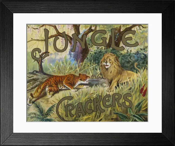 Framed Print : Jungle Crackers box label design Framed Print : Jungle Crackers box label design
