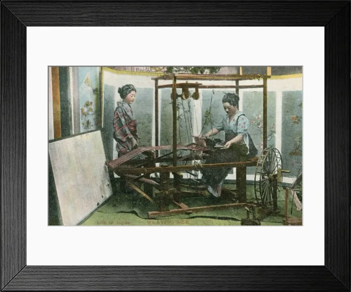 Framed Print : Silk weaving on a loom - Japan Framed Print : Silk weaving on a loom - Japan