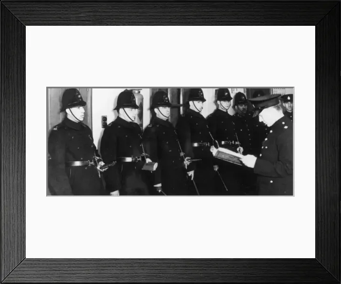 Framed Print : Policemen in station parade room, London Framed Print : Policemen in station parade room, London