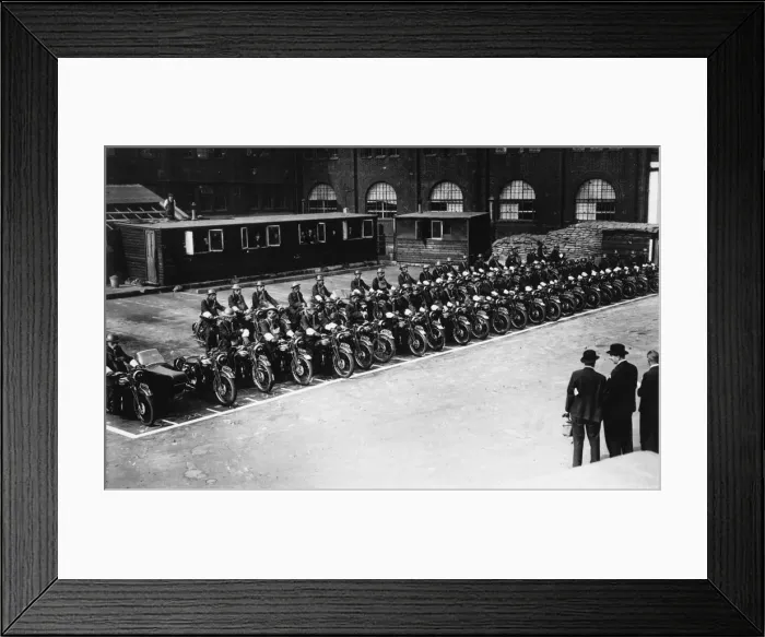Framed Print : Policemen in gas masks on their motor cycles Framed Print : Policemen in gas masks on their motor cycles