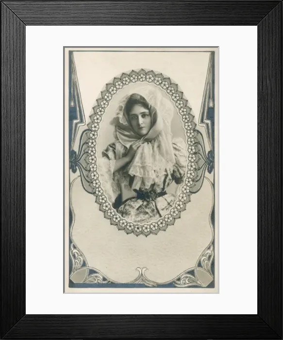 Framed Print : Young Country Maiden in a large lace bonnet Framed Print : Young Country Maiden in a large lace bonnet