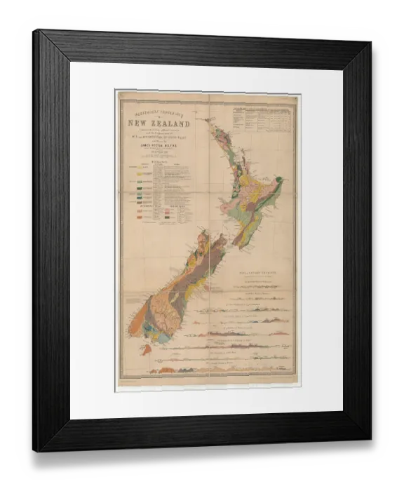 Framed Print : Map of New Zealand (James Hector, 1873) Framed Print : Map of New Zealand (James Hector, 1873)