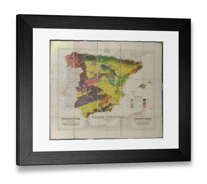 Framed Print : Mapa Geologico de España y Portugal (Coello, 1864) Framed Print : Mapa Geologico de España y Portugal (Coello, 1864)