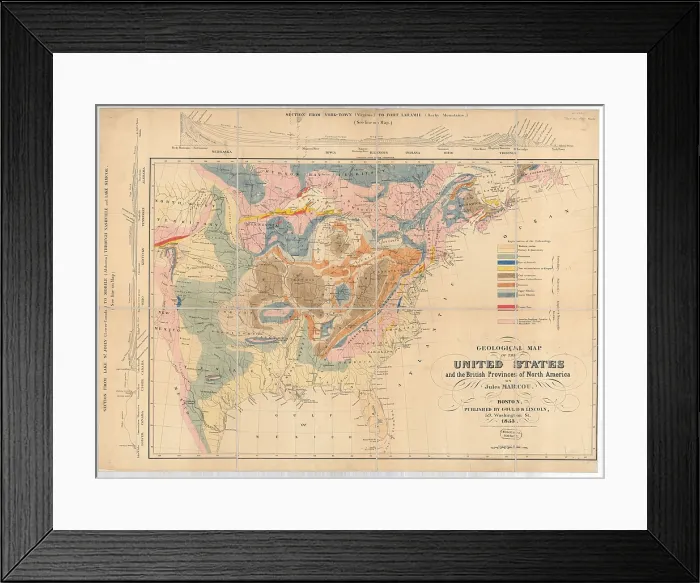 Framed Print : Geological Map - US and British Provinces of North America Framed Print : Geological Map - US and British Provinces of North America
