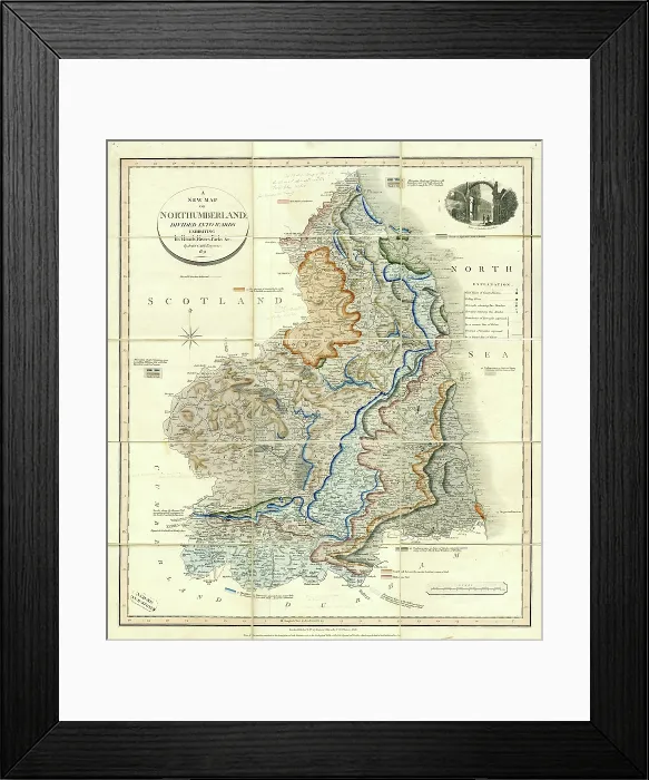Framed Print : A New Map of Northumberland divided into Wards Framed Print : A New Map of Northumberland divided into Wards