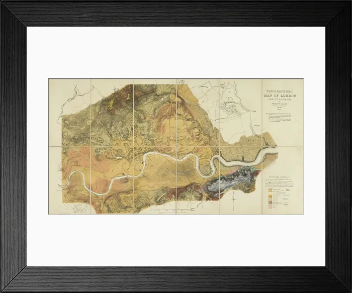Framed Print : Topographical [and Geological] Map of London; (Mylne, 1851)