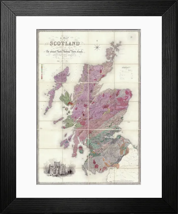 Framed Print : Greenoughs and Sharpe's Geological Map of Scotland Framed Print : Greenoughs and Sharpe's Geological Map of Scotland