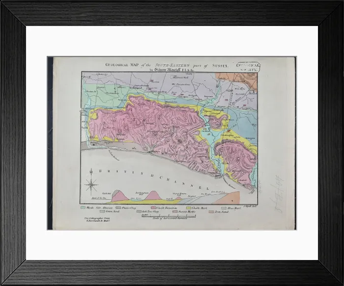 Framed Print : Geological Map of the South-Eastern part of Sussex Framed Print : Geological Map of the South-Eastern part of Sussex