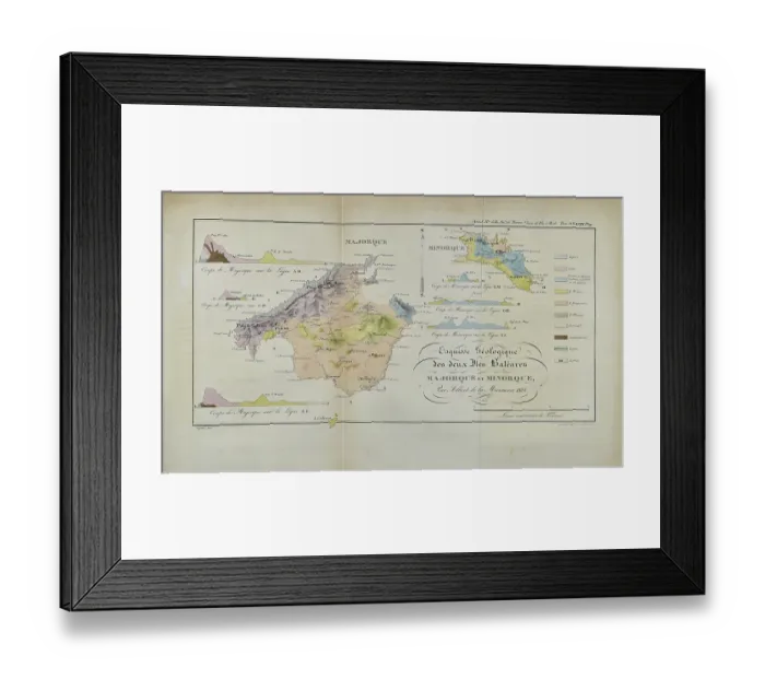 Framed Print : Geological map of Majorca and Minorca (Marmora 1834) Framed Print : Geological map of Majorca and Minorca (Marmora 1834)