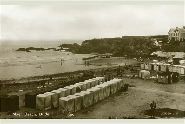 Maer Beach with Bathing Huts, Bude, Cornwall