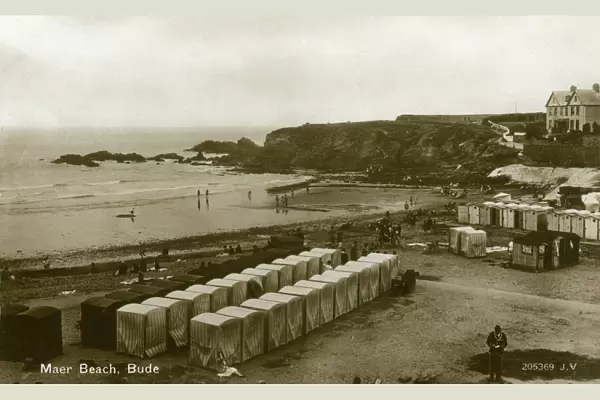 Maer Beach with Bathing Huts, Bude, Cornwall