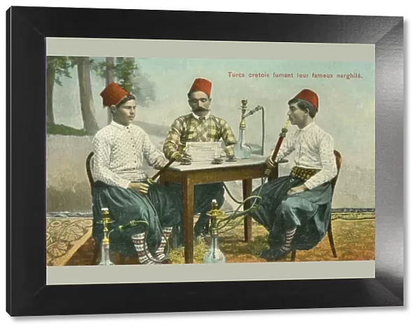 Turkish men on Crete smoking a Nargile pipe