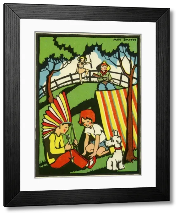 Framed Print : Playing at Indians by May Smith Framed Print : Playing at Indians by May Smith