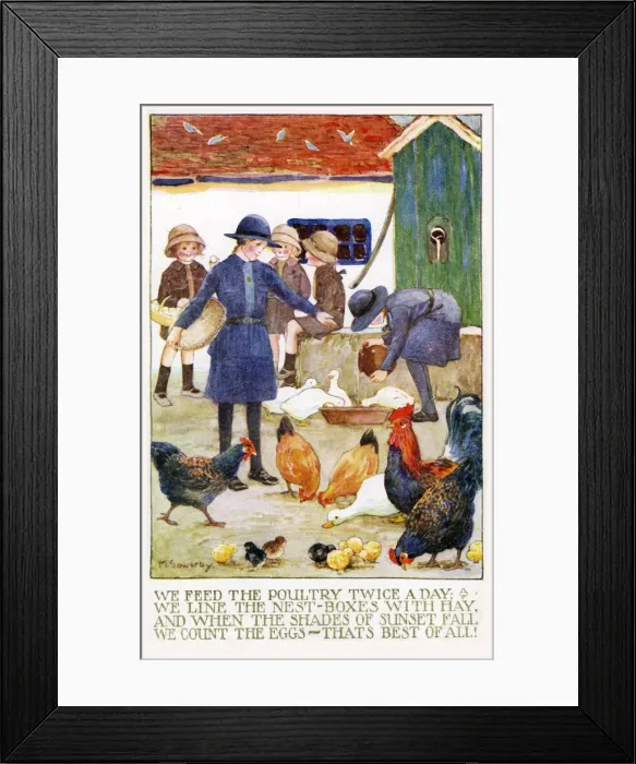 Framed Print : Feeding Poultry by Millicent Sowerby Framed Print : Feeding Poultry by Millicent Sowerby