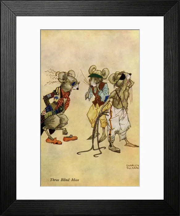 Framed Print : Black. Three Blind Mice. Charles Folkard. c. 1923. jpg Framed Print : Black. Three Blind Mice. Charles Folkard. c. 1923. jpg
