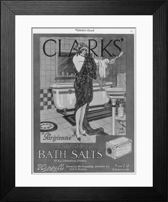 Framed Print : An advertisement for Clarks slimming bath salts Framed Print : An advertisement for Clarks slimming bath salts