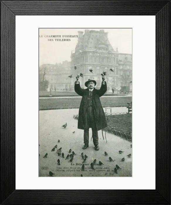 Framed Print : Bird charmer of the Tuileries Gardens, Paris Framed Print : Bird charmer of the Tuileries Gardens, Paris