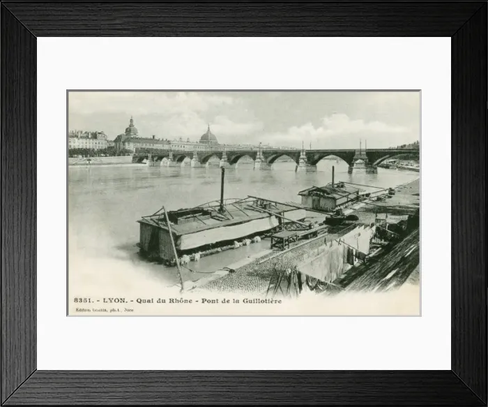 Framed Print : Lyon, France - Quay on the Rhone and the Guillotiere Bridge Framed Print : Lyon, France - Quay on the Rhone and the Guillotiere Bridge