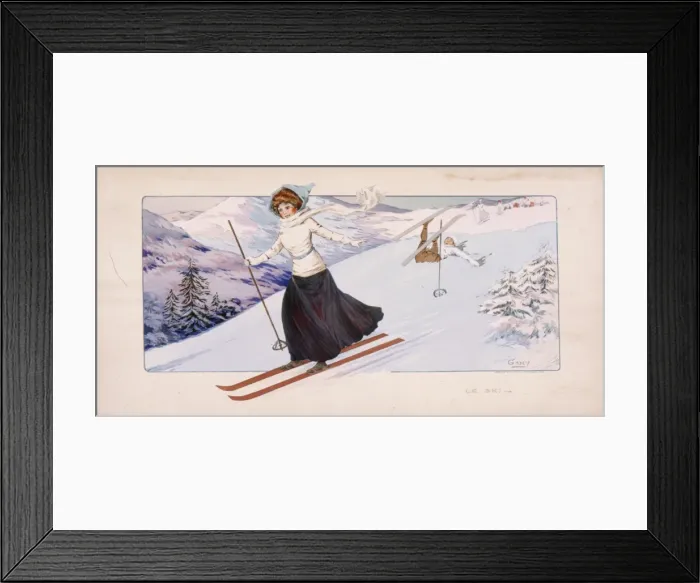 Framed Print : Lady skiing down a mountain Framed Print : Lady skiing down a mountain