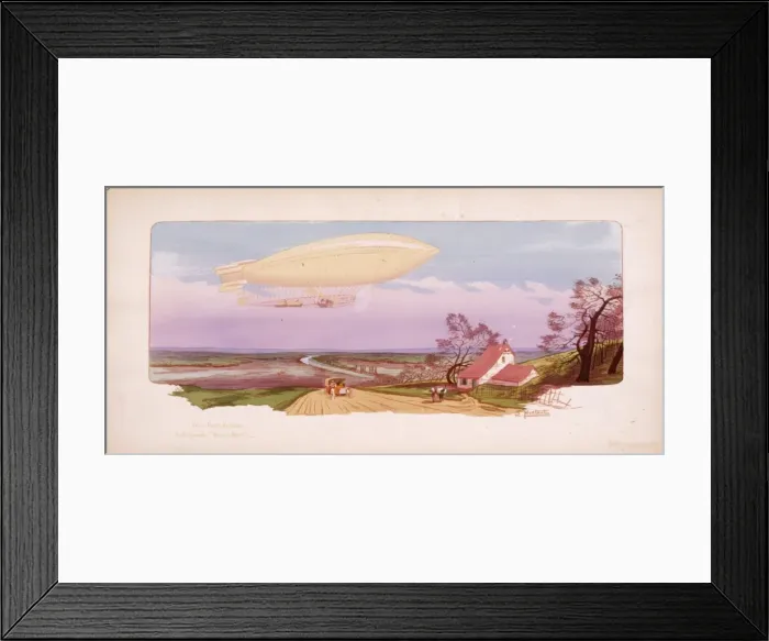 Framed Print : Zeppelin hovering over the countryside Framed Print : Zeppelin hovering over the countryside