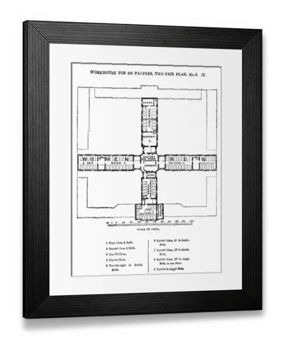 Framed Print : Square workhouse, second floor plan Framed Print : Square workhouse, second floor plan
