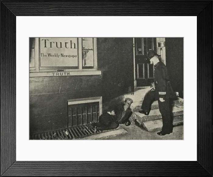 Framed Print : Vagrant and policeman outside Truth Offices Framed Print : Vagrant and policeman outside Truth Offices