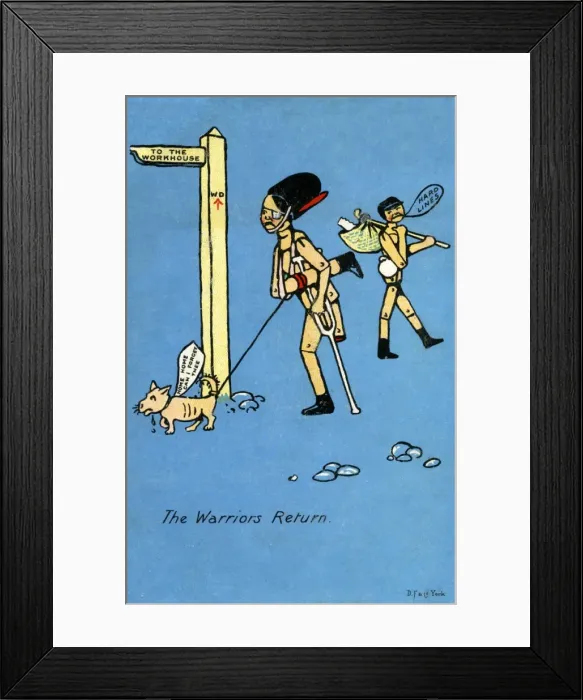 Framed Print : The Warriors Return, satirical postcard Framed Print : The Warriors Return, satirical postcard