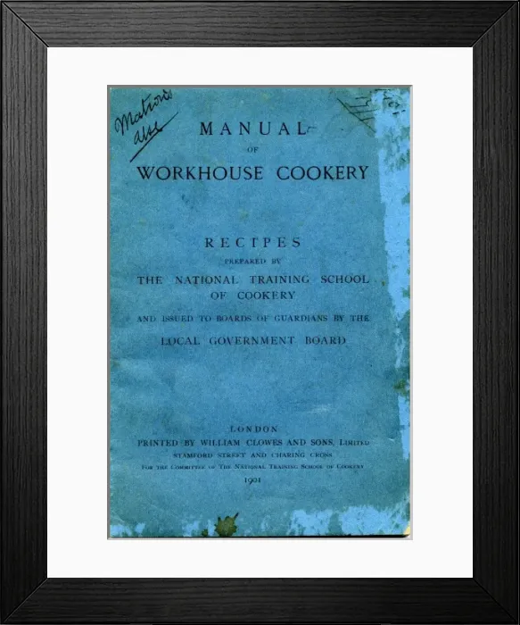 Framed Print : Manual of Workhouse Cookery, cover Framed Print : Manual of Workhouse Cookery, cover