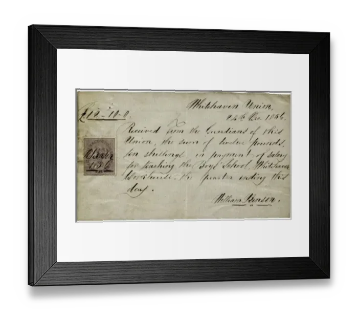 Framed Print : Workhouse Teachers Salary Receipt, Whitehaven Framed Print : Workhouse Teachers Salary Receipt, Whitehaven