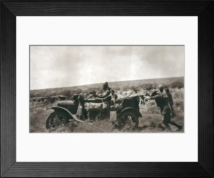 Framed Print : Indian driver and vehicle in desert, Middle East Framed Print : Indian driver and vehicle in desert, Middle East