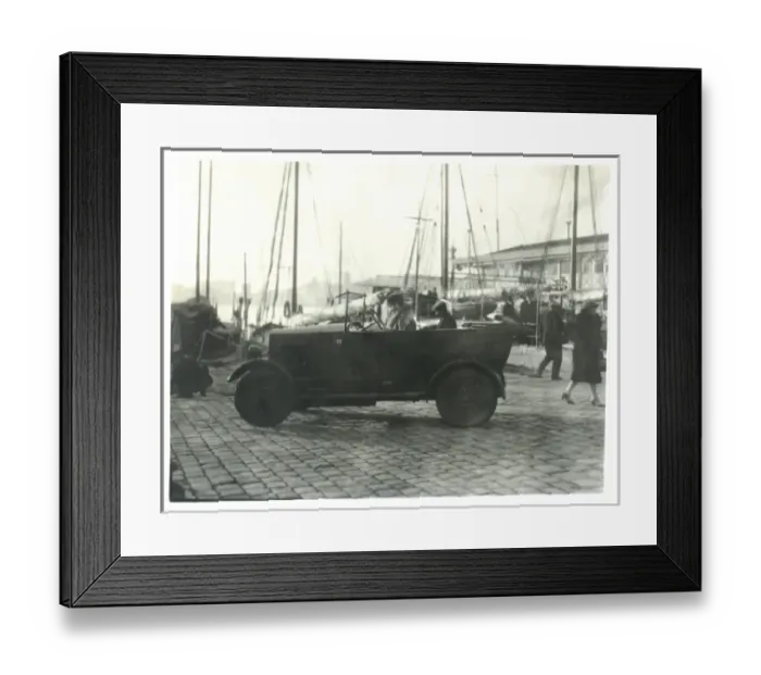 Framed Print : Car at the docks with masts in the background Framed Print : Car at the docks with masts in the background