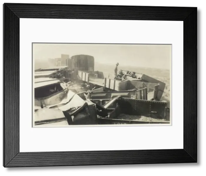 Framed Print : Soldier inspecting destroyed train, Iraq Framed Print : Soldier inspecting destroyed train, Iraq