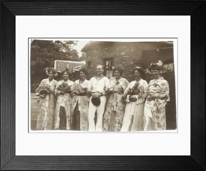 Framed Print : Mikado cast members with sailor Framed Print : Mikado cast members with sailor
