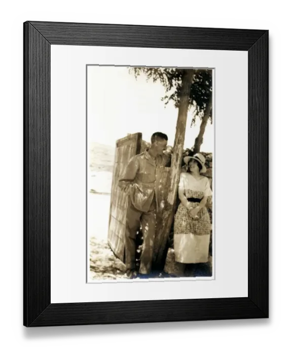 Framed Print : RAF officer and wife under shady tree, Middle East Framed Print : RAF officer and wife under shady tree, Middle East