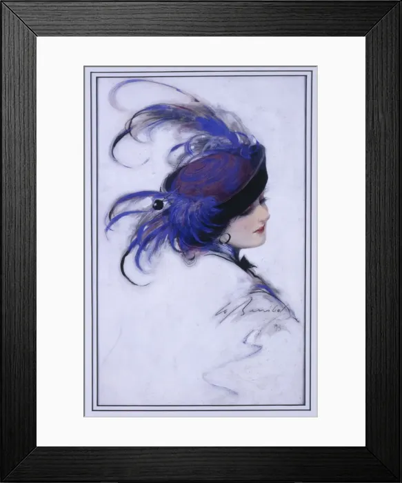 Framed Print : Girl in an exotic Blue Feathered Hat Framed Print : Girl in an exotic Blue Feathered Hat