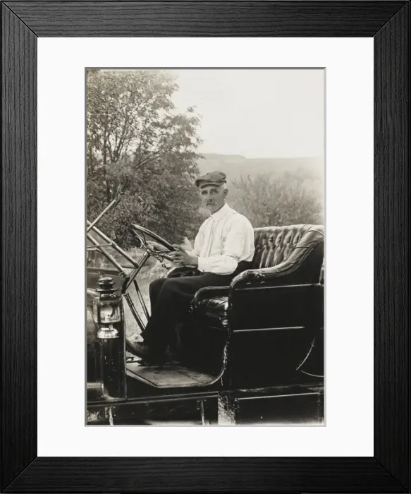 Framed Print : Man driving vintage car Framed Print : Man driving vintage car