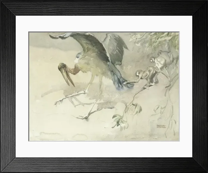 Framed Print : Marabou Stork and Monkeys Framed Print : Marabou Stork and Monkeys