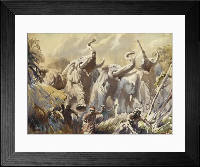 Framed Print : African elephants rampaging Framed Print : African elephants rampaging