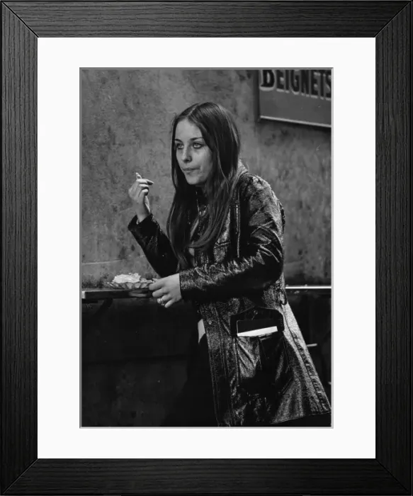 Framed Print : Trendy young woman in a cafe in Nice, France Framed Print : Trendy young woman in a cafe in Nice, France