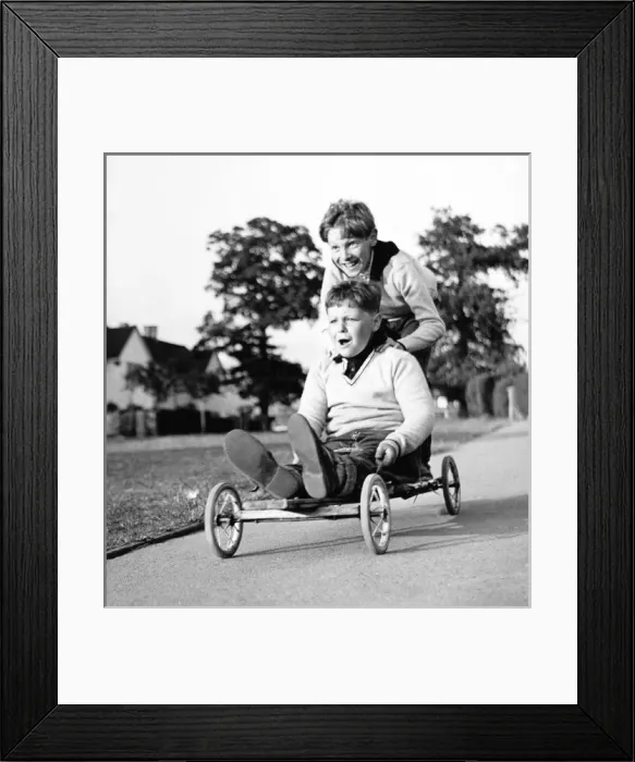 Framed Print : Two boys on a home-made go-kart Framed Print : Two boys on a home-made go-kart