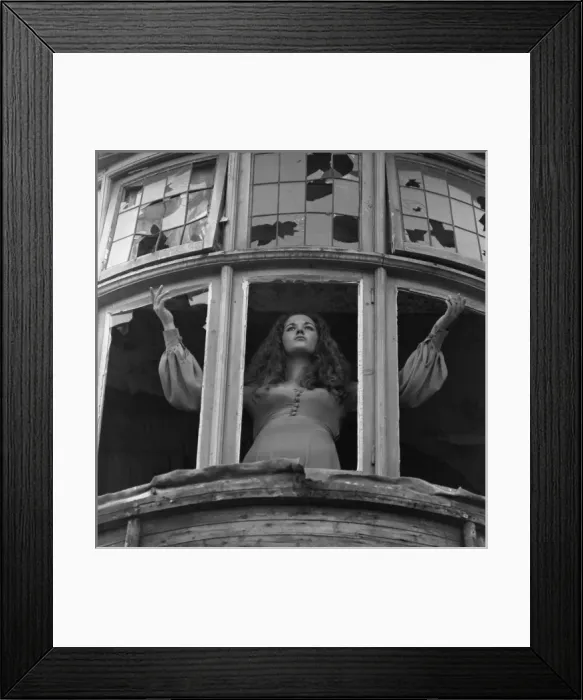 Framed Print : Woman posing with broken windows Framed Print : Woman posing with broken windows