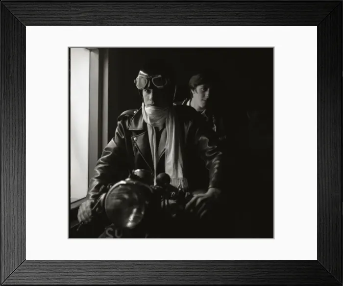 Framed Print : Two young men on a motorcycle Framed Print : Two young men on a motorcycle