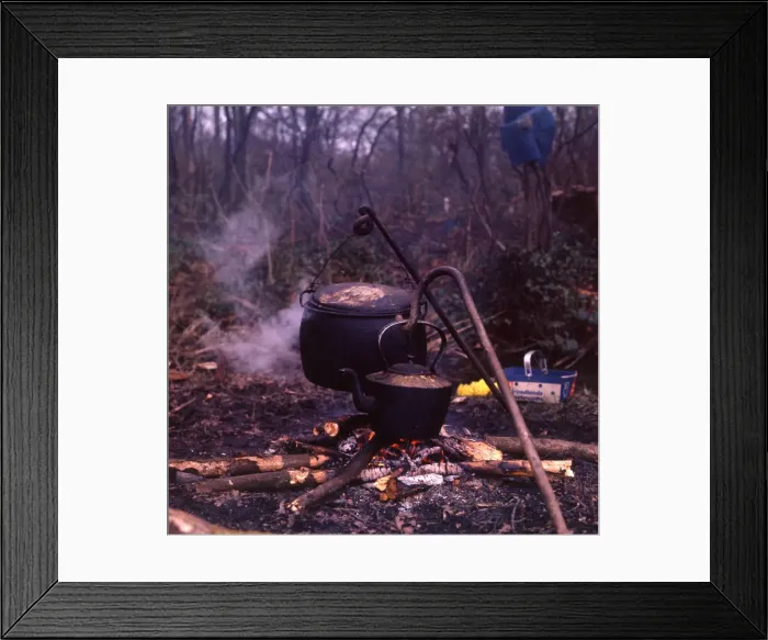 Framed Print : Cauldron and kettle at a gipsy encampment Framed Print : Cauldron and kettle at a gipsy encampment