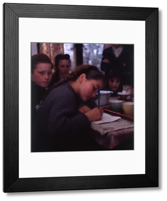 Framed Print : Travelling gipsy family inside their new home Framed Print : Travelling gipsy family inside their new home