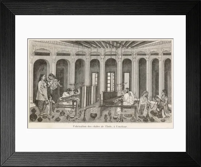 Framed Print : Shawl making, India Framed Print : Shawl making, India