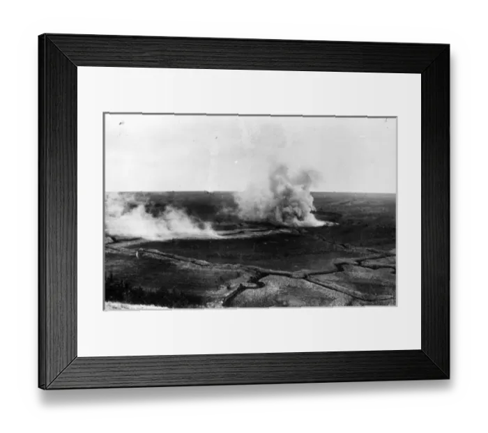 Framed Print : Battlefield with mortar rounds and running soldiers Framed Print : Battlefield with mortar rounds and running soldiers
