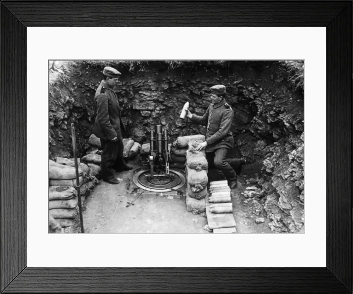 Framed Print : Two soldiers loading a mortar Framed Print : Two soldiers loading a mortar