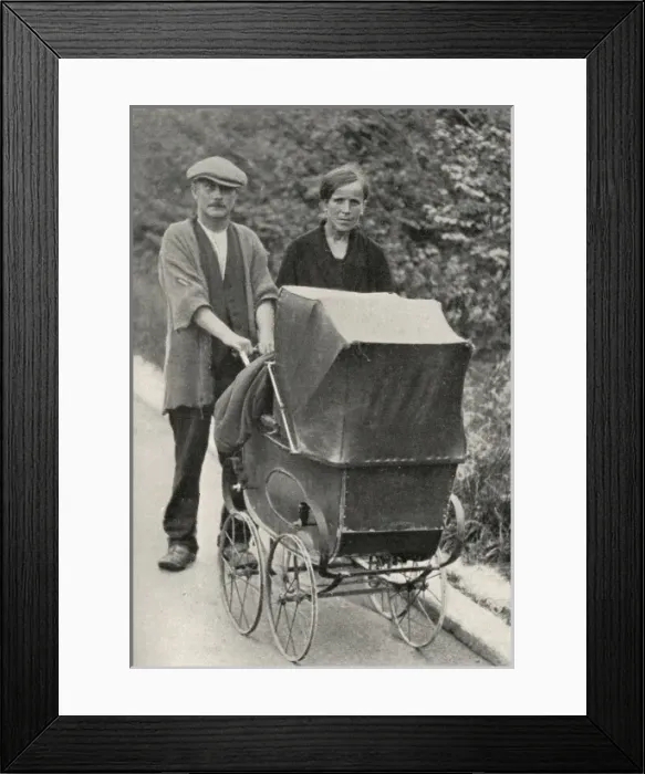 Framed Print : Beggar couple with child in pram Framed Print : Beggar couple with child in pram