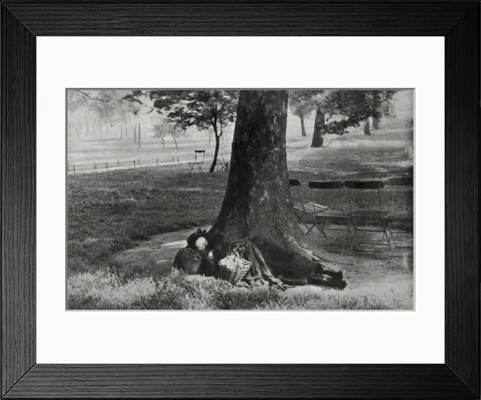 Framed Print : Old woman vagrant asleep in park, London Framed Print : Old woman vagrant asleep in park, London
