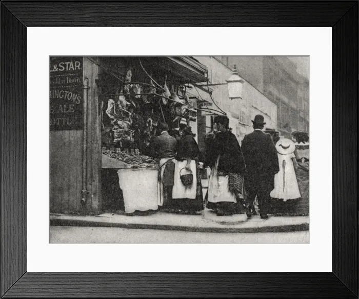 Framed Print : Butchers stall, East End of London Framed Print : Butchers stall, East End of London